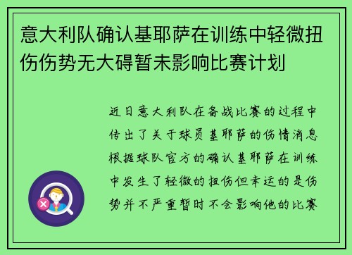 意大利队确认基耶萨在训练中轻微扭伤伤势无大碍暂未影响比赛计划
